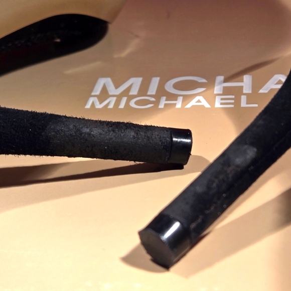 MICHAEL Michael Kors Woman's Mavis Open Toe Black Suede Heel Sandals w/ Crystals - Picture 10 of 13